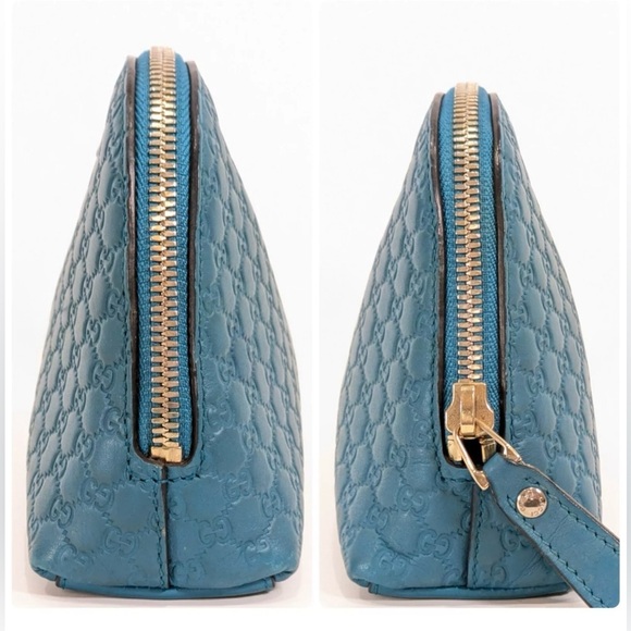 Authentic Gucci micro GG sima Pouch Purse blue green leather - Picture 7 of 16